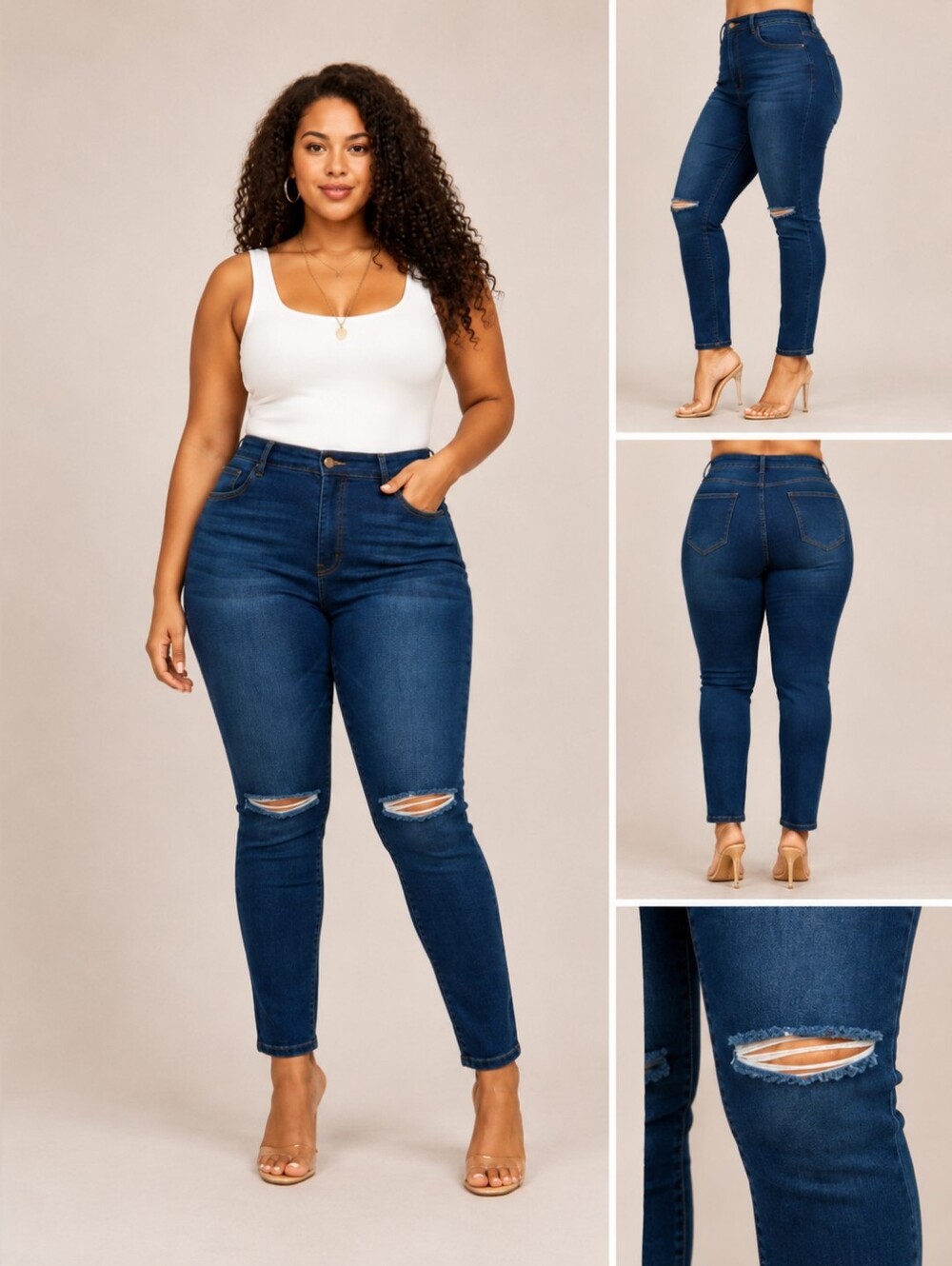 Blue Turtle Plus-Size High Rise Slit Knee Stretch Skinny Jeans | Super Stretch